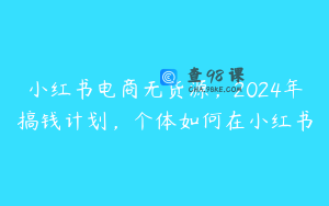 小红书电商无货源，2024年搞钱计划，个体如何在小红书