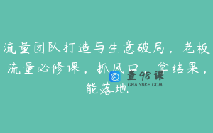 流量团队打造与生意破局，老板流量必修课，抓风口，拿结果，能落地
