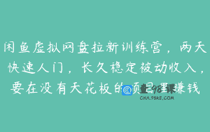 闲鱼虚拟网盘拉新训练营，两天快速人门，长久稳定被动收入，要在没有天花板的项目里赚钱