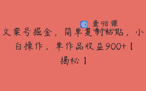 文案号掘金，简单复制粘贴，小白操作，单作品收益900+【揭秘】