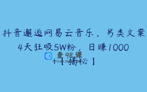抖音邂逅网易云音乐，另类文案4天狂吸5W粉，日赚1000+【揭秘】