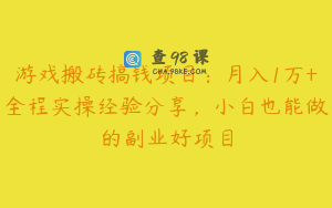 游戏搬砖搞钱项目：月入1万+全程实操经验分享，小白也能做的副业好项目