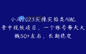 小淘2023实操实拍类AI配音中视频项目,一个账号每天大概50+左右,长期稳定
