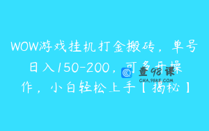 WOW游戏挂机打金搬砖，单号日入150-200，可多开操作，小白轻松上手【揭秘】