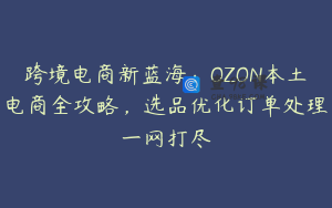 跨境电商新蓝海:OZON本土电商全攻略,选品优化订单处理一网打尽