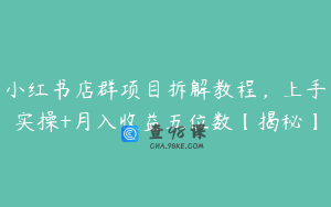 小红书店群项目拆解教程，上手实操+月入收益五位数【揭秘】