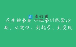 花生的书桌・小红书训练营12期，从定位、到起号、到变现