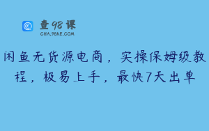 闲鱼无货源电商，实操保姆级教程，极易上手，最快7天出单