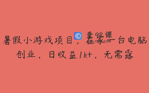 暑假小游戏项目，在家一台电脑创业，日收益1k+，无需露