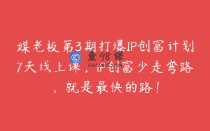 媒老板第3期打爆IP创富计划7天线上课，iP创富少走弯路，就是最快的路！