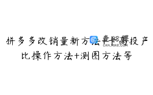 拼多多改销量新方法+卡高投产比操作方法+测图方法等