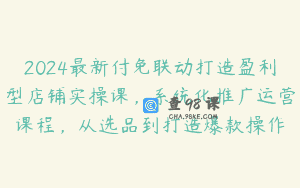 2024最新付免联动打造盈利型店铺实操课，系统化推广运营课程，从选品到打造爆款操作