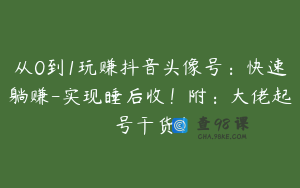从0到1玩赚抖音头像号：快速躺赚-实现睡后收！附：大佬起号干货！