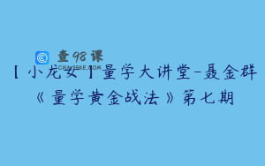 【小龙女】量学大讲堂-聂金群《量学黄金战法》第七期