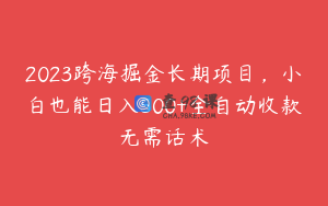 2023跨海掘金长期项目，小白也能日入500+全自动收款无需话术