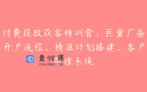付费投放获客特训营：巨量广告开户流程，精准计划搭建，客户管理系统