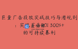 巨量广告投放实战技巧与潜规则：实现广告ROI 300%+的可持续暴利