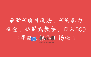 最新AI项目玩法，AI的暴力吸金，拆解式教学，日入500+课放大操作【揭秘】