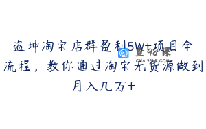 盗坤淘宝店群盈利5W+项目全流程，教你通过淘宝无货源做到月入几万+