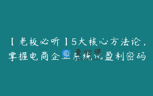 【老板必听】5大核心方法论，掌握电商企业系统化盈利密码