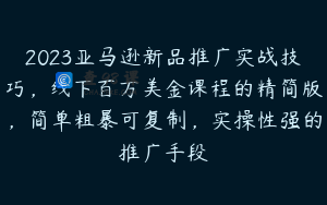 2023亚马逊新品推广实战技巧，线下百万美金课程的精简版，简单粗暴可复制，实操性强的推广手段
