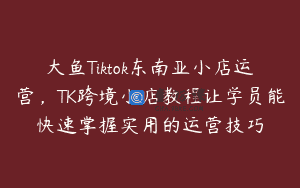 大鱼Tiktok东南亚小店运营，TK跨境小店教程让学员能快速掌握实用的运营技巧
