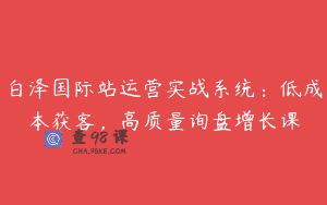 白泽国际站运营实战系统：低成本获客，高质量询盘增长课