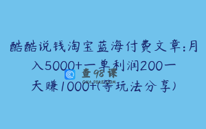 酷酷说钱淘宝蓝海付费文章:月入5000+一单利润200一天赚1000+(等玩法分享)