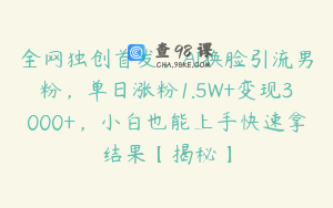 全网独创首发，AI换脸引流男粉，单日涨粉1.5W+变现3000+，小白也能上手快速拿结果【揭秘】