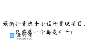 最新抖音快手小程序变现项目，只要爆一个都是几千+