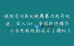 视频号AI美女跳舞暴力起号玩法，日入1k+，全程软件操作，小白也能玩的项目【揭秘】