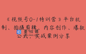 《视频号0-1特训营》平台机制、拍摄剪辑、内容创作、爆款公式,实战案例分享
