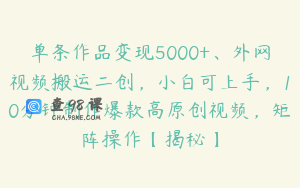 单条作品变现5000+、外网视频搬运二创,小白可上手,10分钟制作爆款高原创视频,矩阵操作【揭秘】