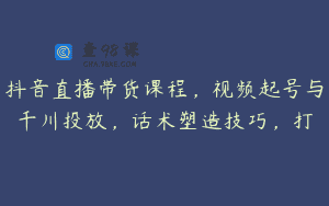 抖音直播带货课程，视频起号与千川投放，话术塑造技巧，打