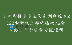 《老陶拼多多运营系列课程》2022全新线上超级爆款,运营方向、平台流量分配逻辑