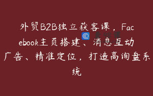 外贸B2B独立获客课，Facebook主页搭建、消息互动广告、精准定位，打造高询盘系统