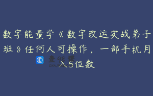 数字能量学《数字改运实战弟子班》任何人可操作,一部手机月入5位数