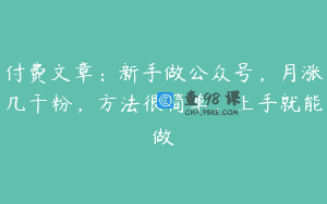 付费文章：新手做公众号，月涨几干粉，方法很简单，上手就能做