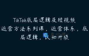 TikTok底层逻辑及短视频运营方法系列课，运营体系，底层逻辑，认知升级