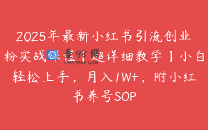 2025年最新小红书引流创业粉实战课程【超详细教学】小白轻松上手，月入1W+，附小红书养号SOP