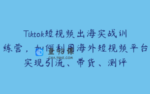 Tiktok短视频出海实战训练营，如何利用海外短视频平台实现引流、带货、测评
