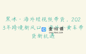 黑冰·海外短视频带货，2023年跨境新风口，海外小黄车带货新机遇