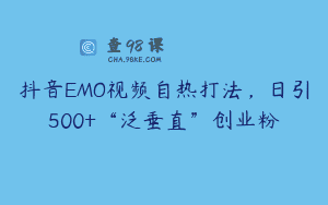 抖音EMO视频自热打法，日引500+“泛垂直”创业粉
