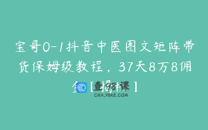 宝哥0-1抖音中医图文矩阵带货保姆级教程，37天8万8佣金【揭秘】