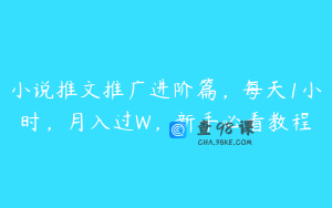 小说推文推广进阶篇，每天1小时，月入过W，新手必看教程