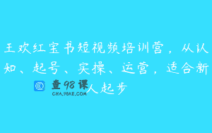 王欢红宝书短视频培训营，从认知、起号、实操、运营，适合新人起步