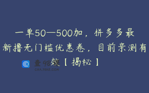 一单50—500加，拼多多最新撸无门槛优惠卷，目前亲测有效【揭秘】