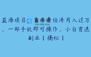 蓝海项目，靠单身经济月入过万，一部手机即可操作，小白首选副业【揭秘】