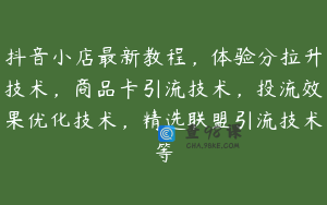 抖音小店最新教程，体验分拉升技术，商品卡引流技术，投流效果优化技术，精选联盟引流技术等