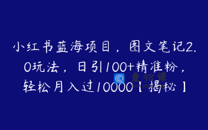 小红书蓝海项目,图文笔记2.0玩法,日引100+精准粉,轻松月入过10000【揭秘】